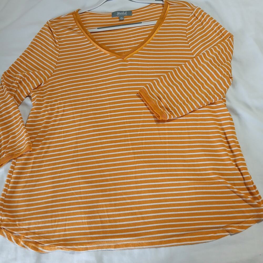 Marled XL Marigold/White Striped V-Neck 3/4-Sleeve Shirt (REUNITED CLOTHING)